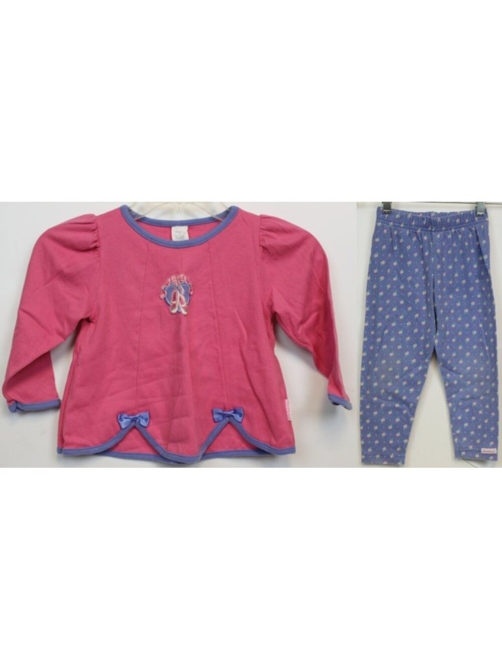 90s Healthtex Pink Ballet Shoes 2pc Outfit Ballerina Leggings sz 4T Bows Roses